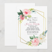 Roze Blush Floral Baby shower Invitation Girl Kaart (Voorkant / Achterkant)