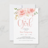 Roze Blush Floral Baby shower Invitation Girl Kaart (Voorkant)