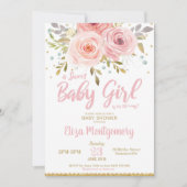 Roze Blush Floral Baby shower Invitation Girl Kaart (Voorkant)