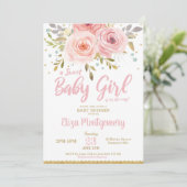 Roze Blush Floral Baby shower Invitation Girl Kaart (Staand voorkant)