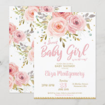 Roze Blush Floral Baby shower Invitation Girl