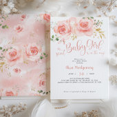 Roze Blush Floral Baby shower Invitation Girl Kaart
