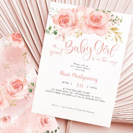 Roze Blush Floral Baby shower Invitation Girl Kaart