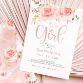 Roze Blush Floral Baby shower Invitation Girl Kaart