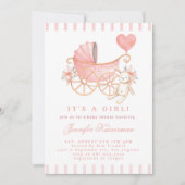 Roze Blush Floral Baby shower Invitation Girl Kaart (Voorkant)