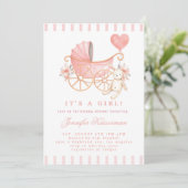 Roze Blush Floral Baby shower Invitation Girl Kaart (Staand voorkant)