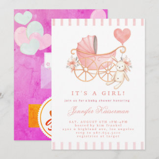 Roze Blush Floral Baby shower Invitation Girl Kaart