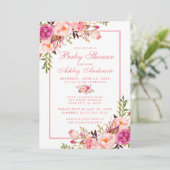 Roze Blush Floral Baby shower Invitation PS Kaart (Staand voorkant)