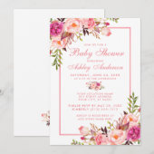 Roze Blush Floral Baby shower Invitation PS Kaart (Voorkant / Achterkant)