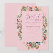 Roze Blush Floral Bridal Shower Invitation Kaart (Voorkant / Achterkant)