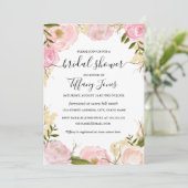 Roze Blush Floral Bridal Shower Invitation Kaart (Staand voorkant)