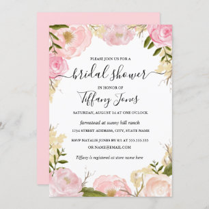 Roze Blush Floral Bridal Shower Invitation Kaart
