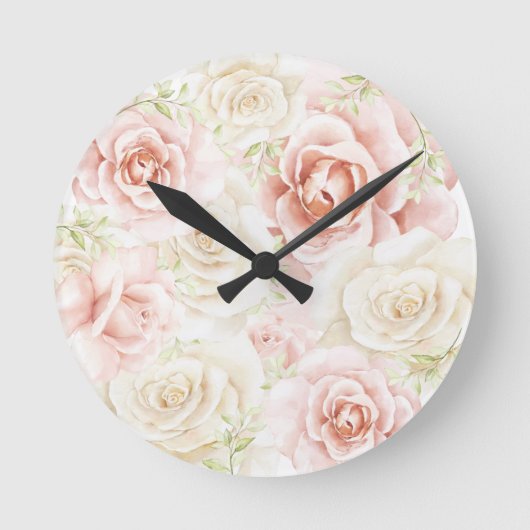 Roze Blush Floral Elegant Ronde Klok (Voorkant)