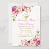 Roze Blush Floral Gold Graduparty uitnodiging (Voorkant)