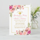 Roze Blush Floral Gold Graduparty uitnodiging (Staand voorkant)