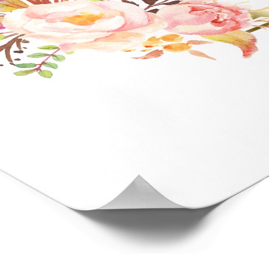 Roze Blush Floral Gold Lijst Wedding Seding Chart Poster (Hoek)