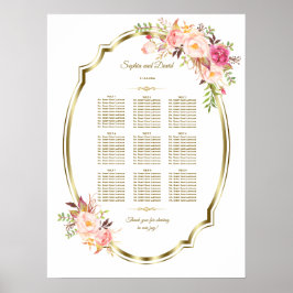 Roze Blush Floral Gold Lijst Wedding Seding Chart Poster