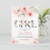 Roze Blush Floral Het is een meisje Baby shower Kaart (Staand voorkant)