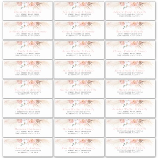 Roze Blush Floral Individuele Gast Adresetiketten Sticker (Voorkant)