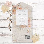 Roze Blush Floral Lijst QR-code All In One Uitnodiging