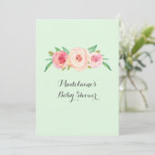 Roze Blush Floral Mint Green Wood Baby shower Kaart (Staand voorkant)