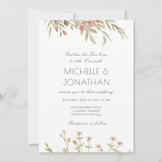 Roze Blush Floral Modern Design Christelijk Wedden Kaart (Voorkant)