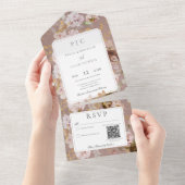  Roze Blush Floral Monogram QR Code All In One Uitnodiging (Afscheurbaar)