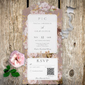 Roze Blush Floral Monogram QR Code All In One Uitnodiging