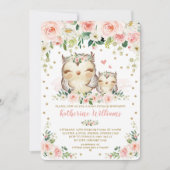  Roze Blush Floral Owl Baby shower Kaart (Voorkant)