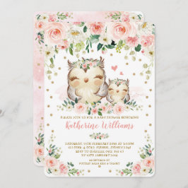 Roze Blush Floral Owl Baby shower Kaart
