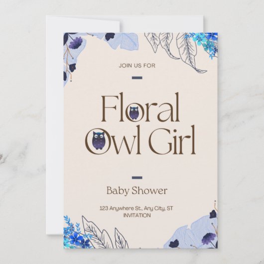  Roze Blush Floral Owl Baby shower Kaart (Voorkant)