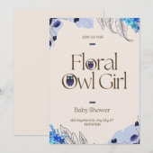  Roze Blush Floral Owl Baby shower Kaart (Voorkant / Achterkant)