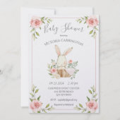 Roze Blush Floral Pearl Shimmer Bunny Baby shower Kaart (Voorkant)