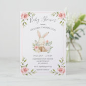 Roze Blush Floral Pearl Shimmer Bunny Baby shower Kaart (Staand voorkant)