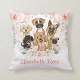 Roze Blush Floral Puppy Dogs Baby Girl Kussen