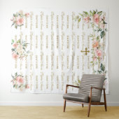 Roze Blush Floral Step & Herhaal Baptism Photo Pro Wandkleed (In Situ (horizontaal))