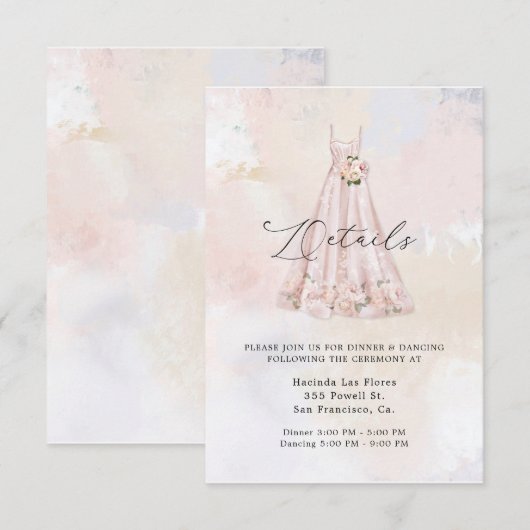 Roze Blush Floral Sweet 16 Details Enclosure Kaart (Voorkant / Achterkant)