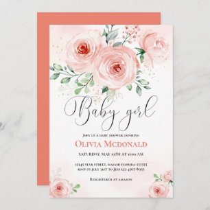 Roze Blush Floral Sweet Baby shower Girl Kaart
