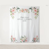 Roze Blush Floral Sweet Sixteen foto Prop. Wandkleed (Voorkant)
