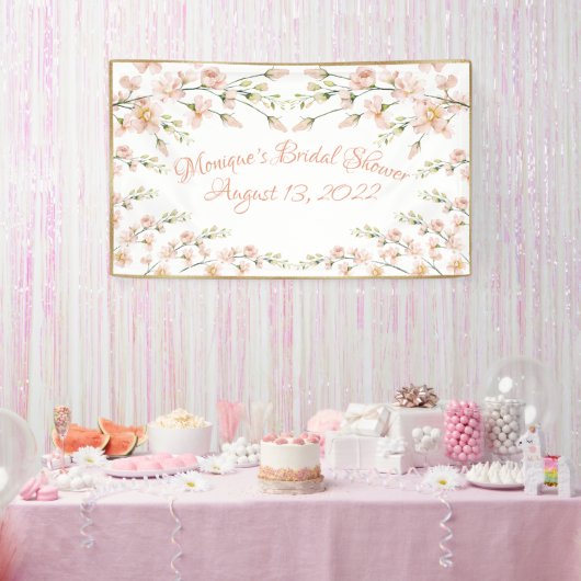 Roze Blush Floral Vrijgezellenfeest op maat Spandoek (Feest)