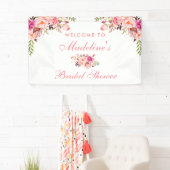 Roze Blush Floral Vrijgezellenfeest Welkom Spandoek (Insitu)