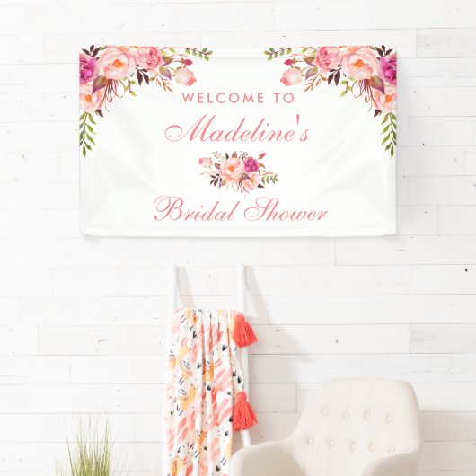 Roze Blush Floral Vrijgezellenfeest Welkom Spandoek (Insitu)