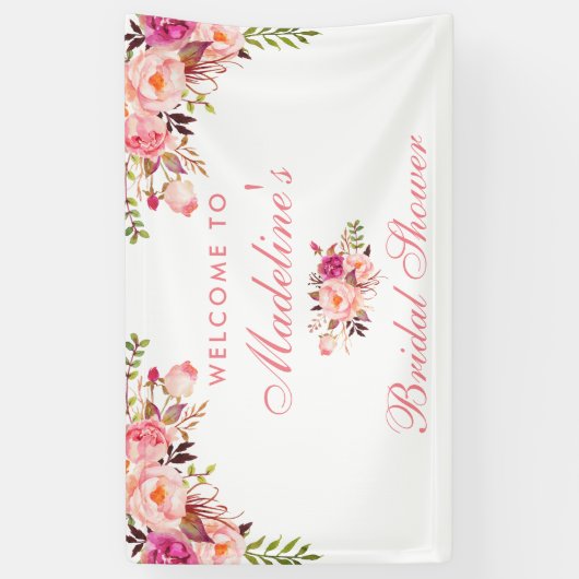 Roze Blush Floral Vrijgezellenfeest Welkom Spandoek (Verticaal)