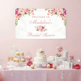 Roze Blush Floral Vrijgezellenfeest Welkom Spandoek