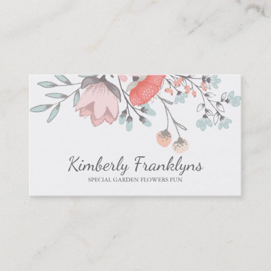 Roze Blush Floral  Whimsical Garden Visitekaartje (Voorkant)