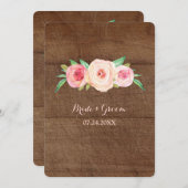 Roze blush Floral Wood Wedding Invitations Kaart (Voorkant / Achterkant)