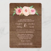 Roze blush Floral Wood Wedding Invitations
