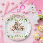 Roze Blush Floral Woodland Animals Baby shower Papieren Bordje (Feest)