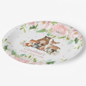 Roze Blush Floral Woodland Animals Baby shower Papieren Bordje (Gekanteld)