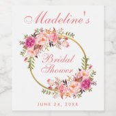 Roze Blush Floral Wreath Vrijgezellenfeest Wijn Etiket (Enkel label)